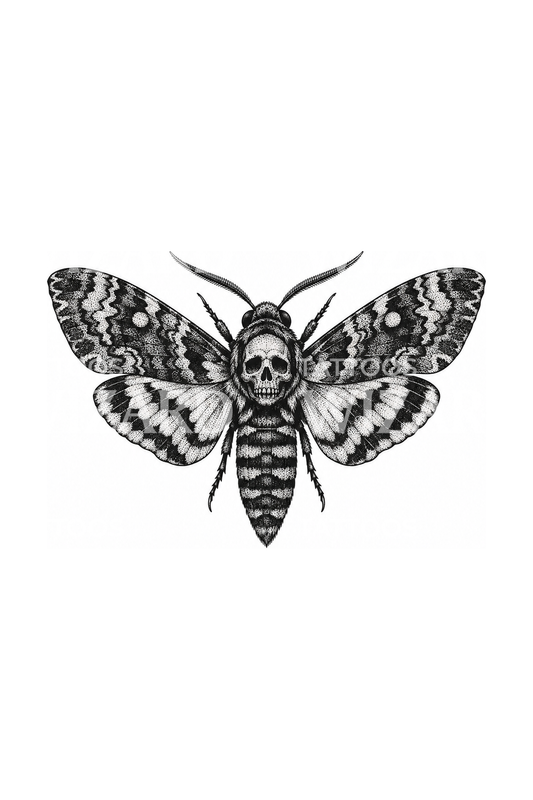 Dotwork-Tattoo-Idee mit Totenkopfschwärmer