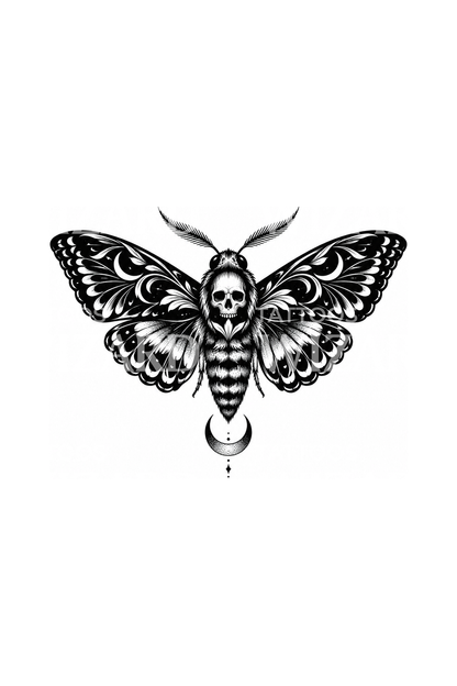 Death's Head Moth Crescent Tattoo Design
