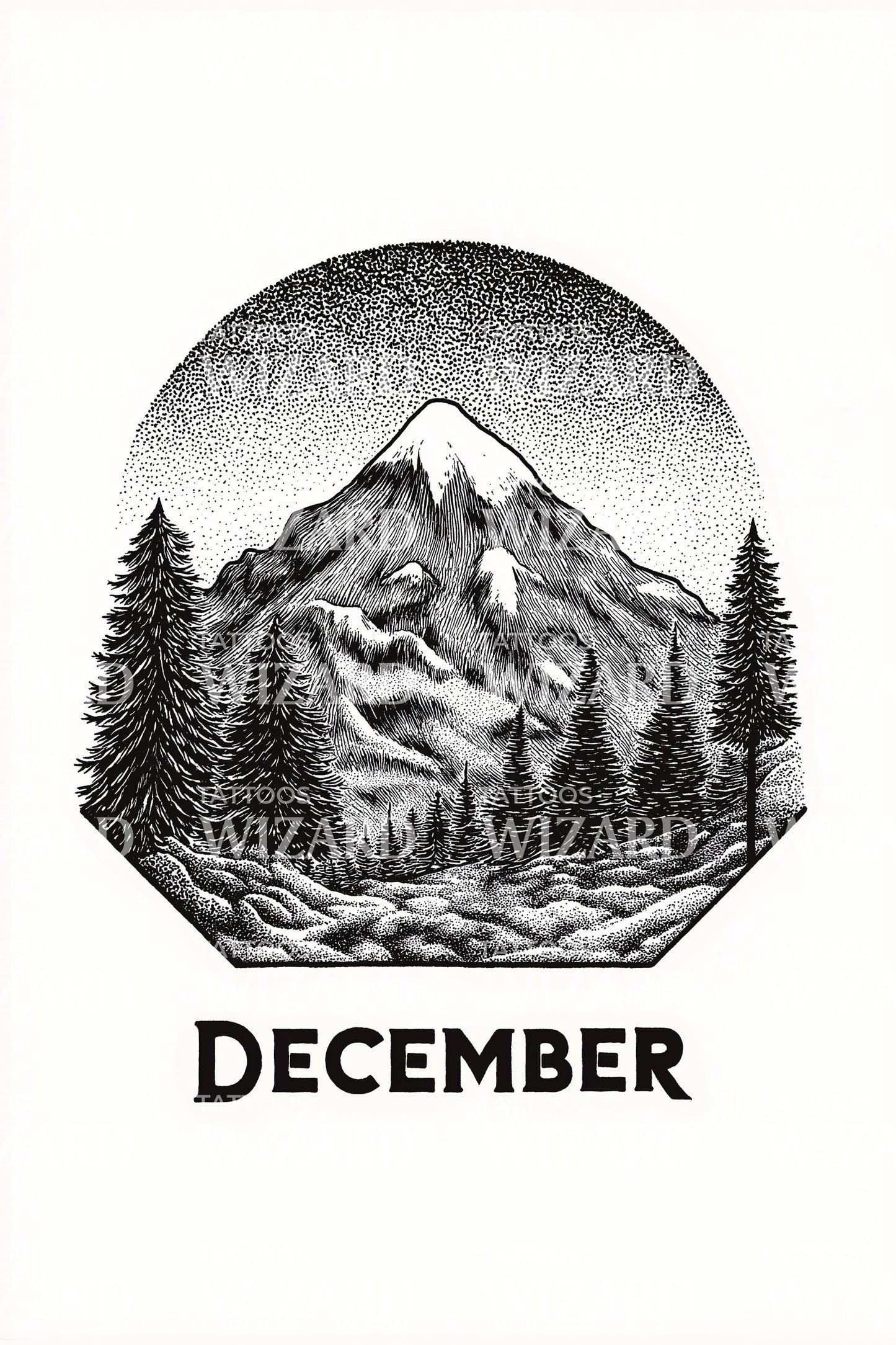 December Alpine Circle Emblem Tattoo Design