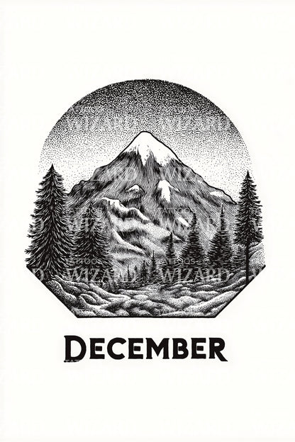 December Alpine Circle Emblem Tattoo Design