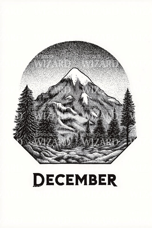 December Alpine Circle Emblem Tattoo Design