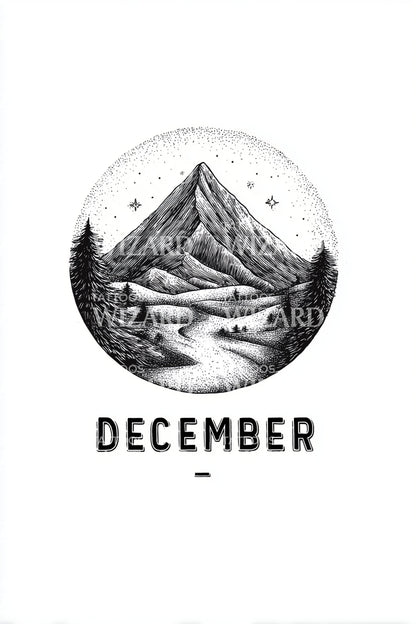 December Mountain Landscape Tattoo Design