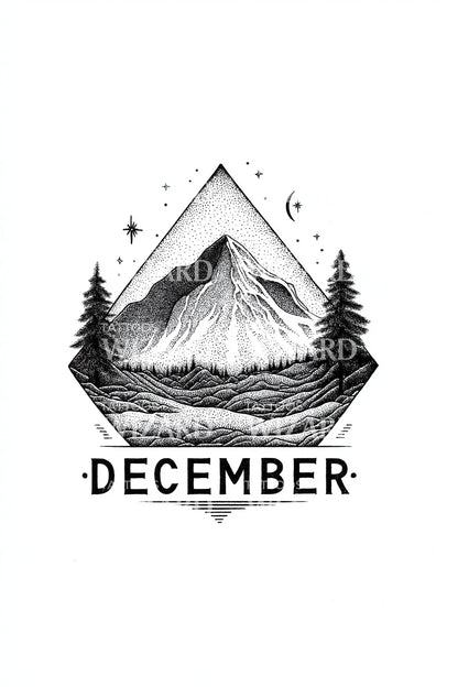 December Snowman Holiday Script Tattoo Design