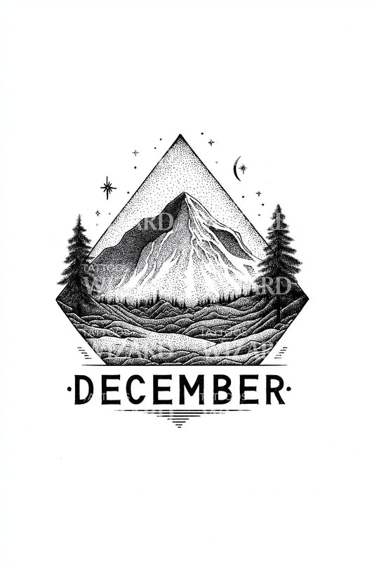 December Snowman Holiday Script Tattoo Design