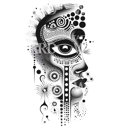 Deconstructed Portrait Dotwork Tattoo Design