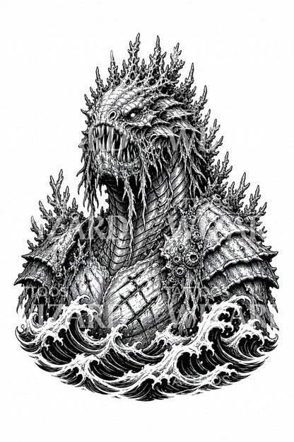 Deep Sea Titan Blackwork Tattoo Design