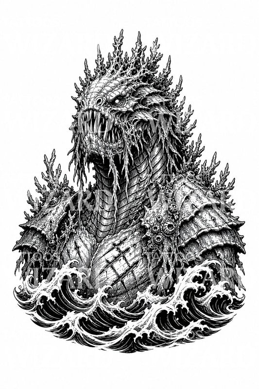 Deep Sea Titan Blackwork Tattoo Design
