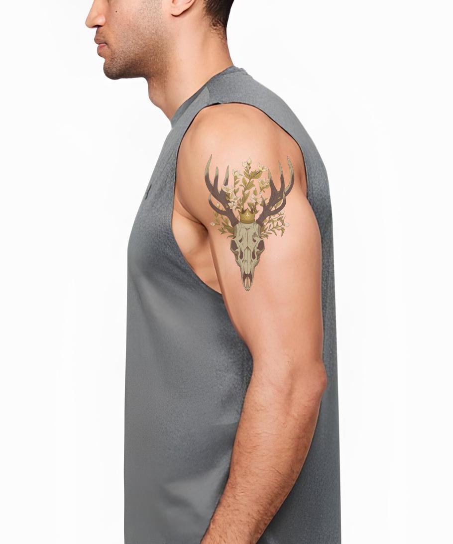 Antlered Deer Skull Tattoo Design