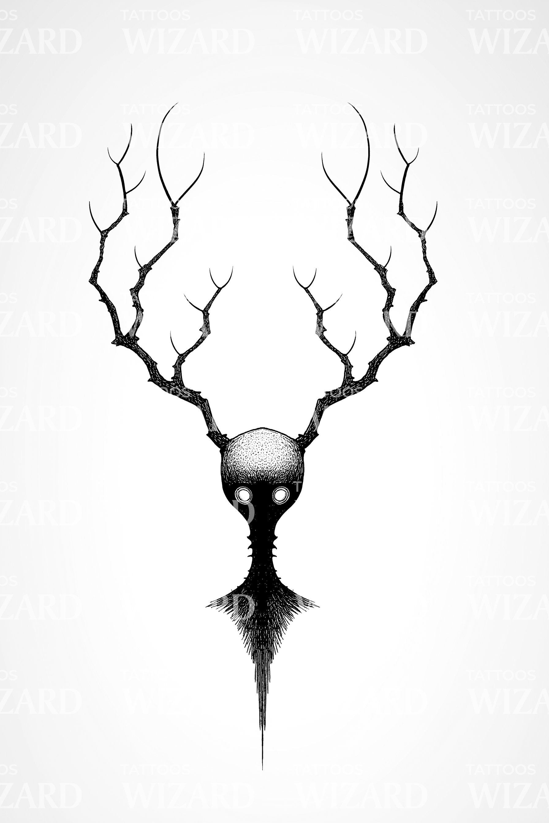 사슴 해골 뿔 타투 디자인, image size:1792x2688