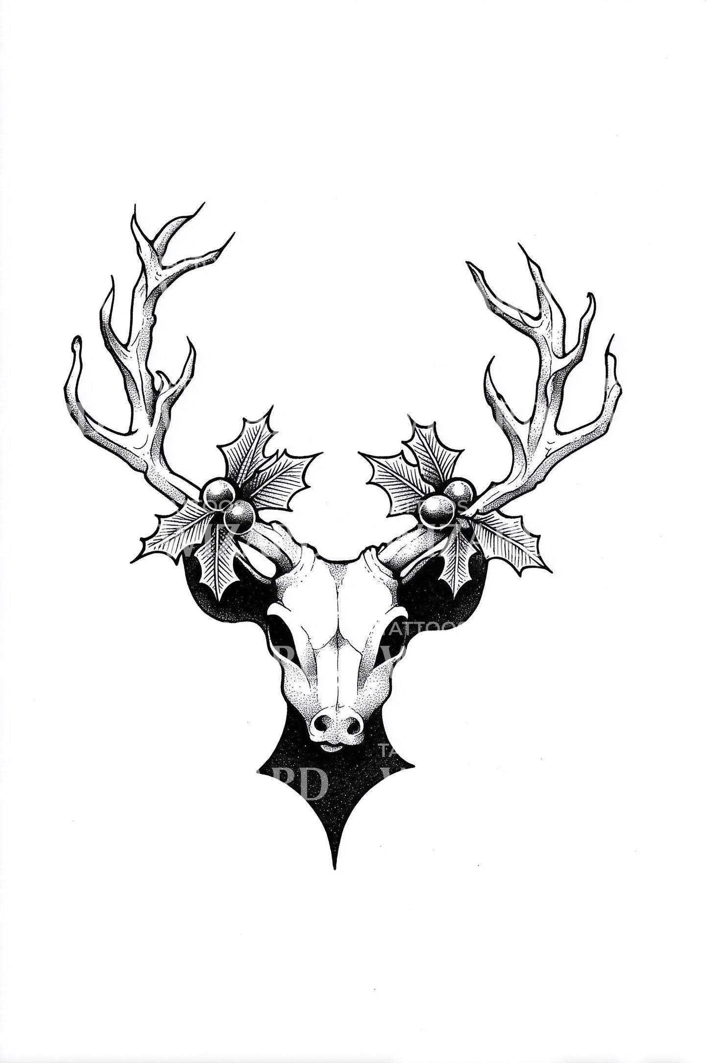 Deer Skull Mystic Antlers Tattoo Design