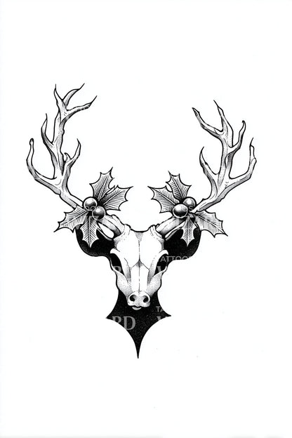 Deer Skull Mystic Antlers Tattoo Design