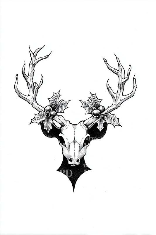 Deer Skull Mystic Antlers Tattoo Design