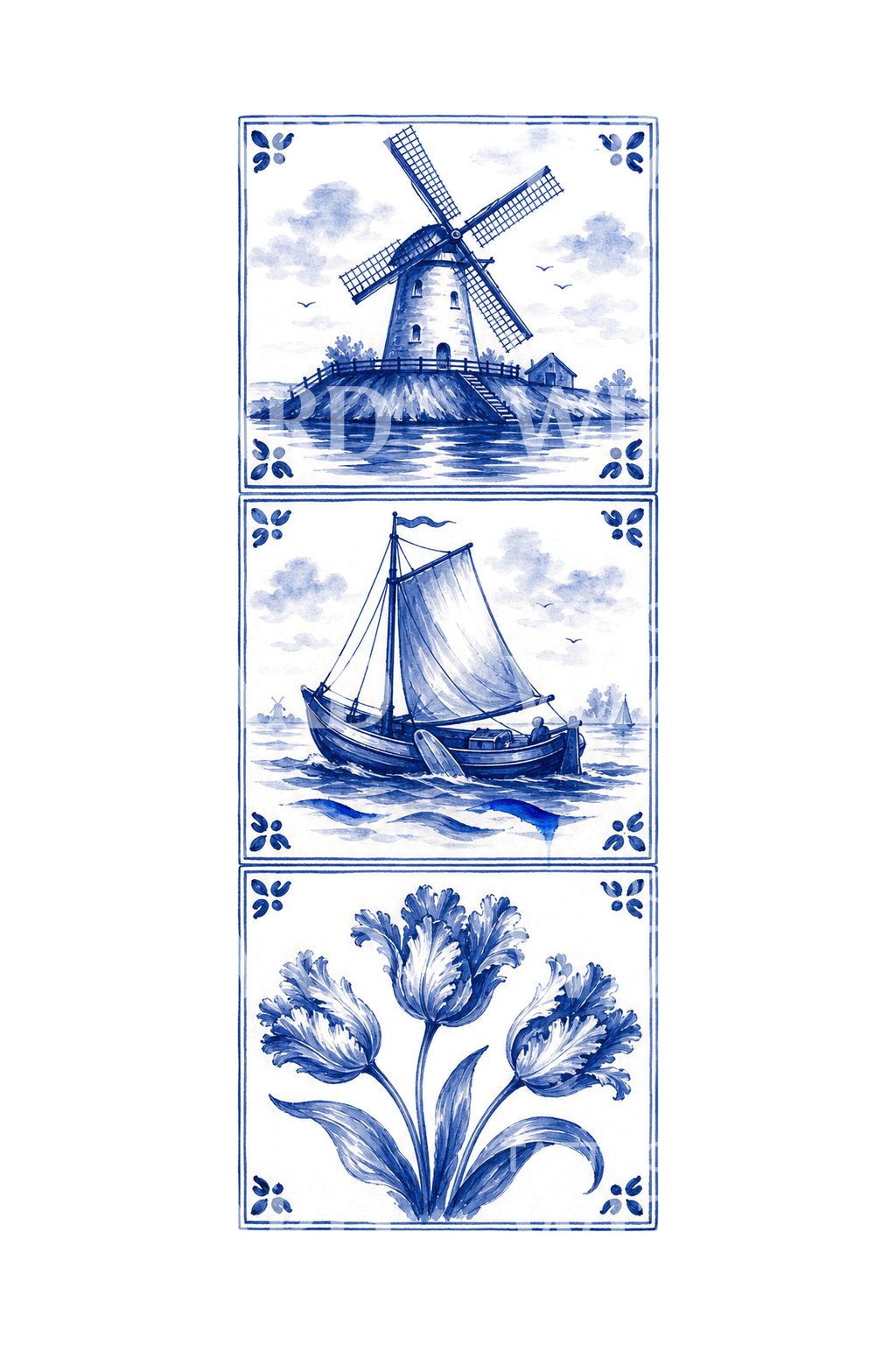 Delft Blue Tile Panel Tattoo Design