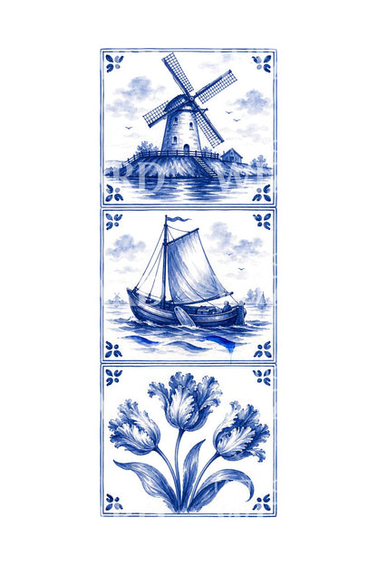Delft Blue Tile Panel Tattoo Design