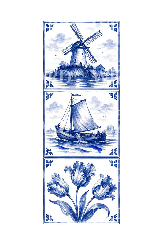 Delft Blue Tile Panel Tattoo Design