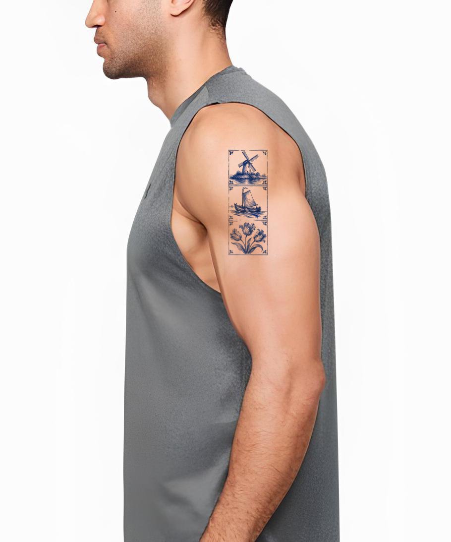 Delft Blue Tile Panel Tattoo Design