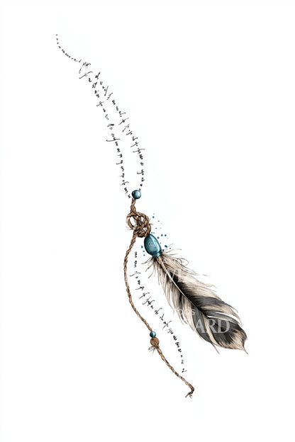 Delicate Beaded Feather Tattoo Idea