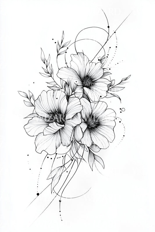 精致花朵素描纹身插图