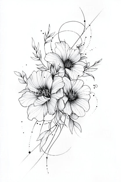 繊細な花のスケッチタトゥーイラスト