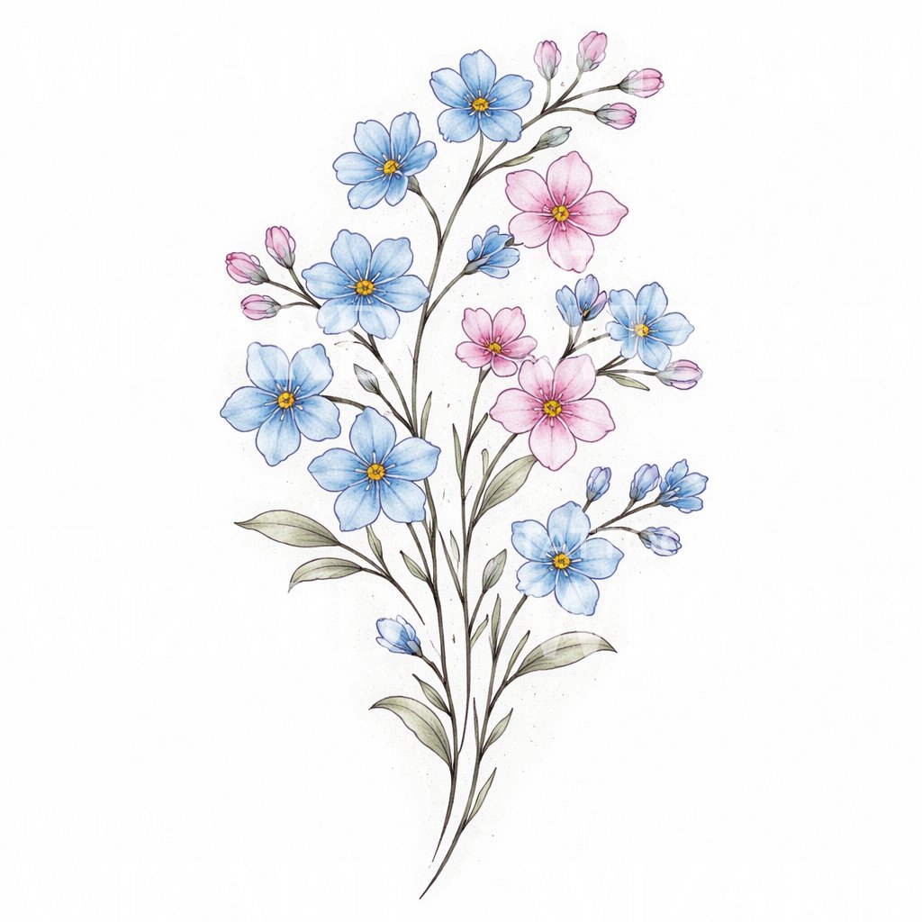 Delicate Blue Floral Tattoo Design