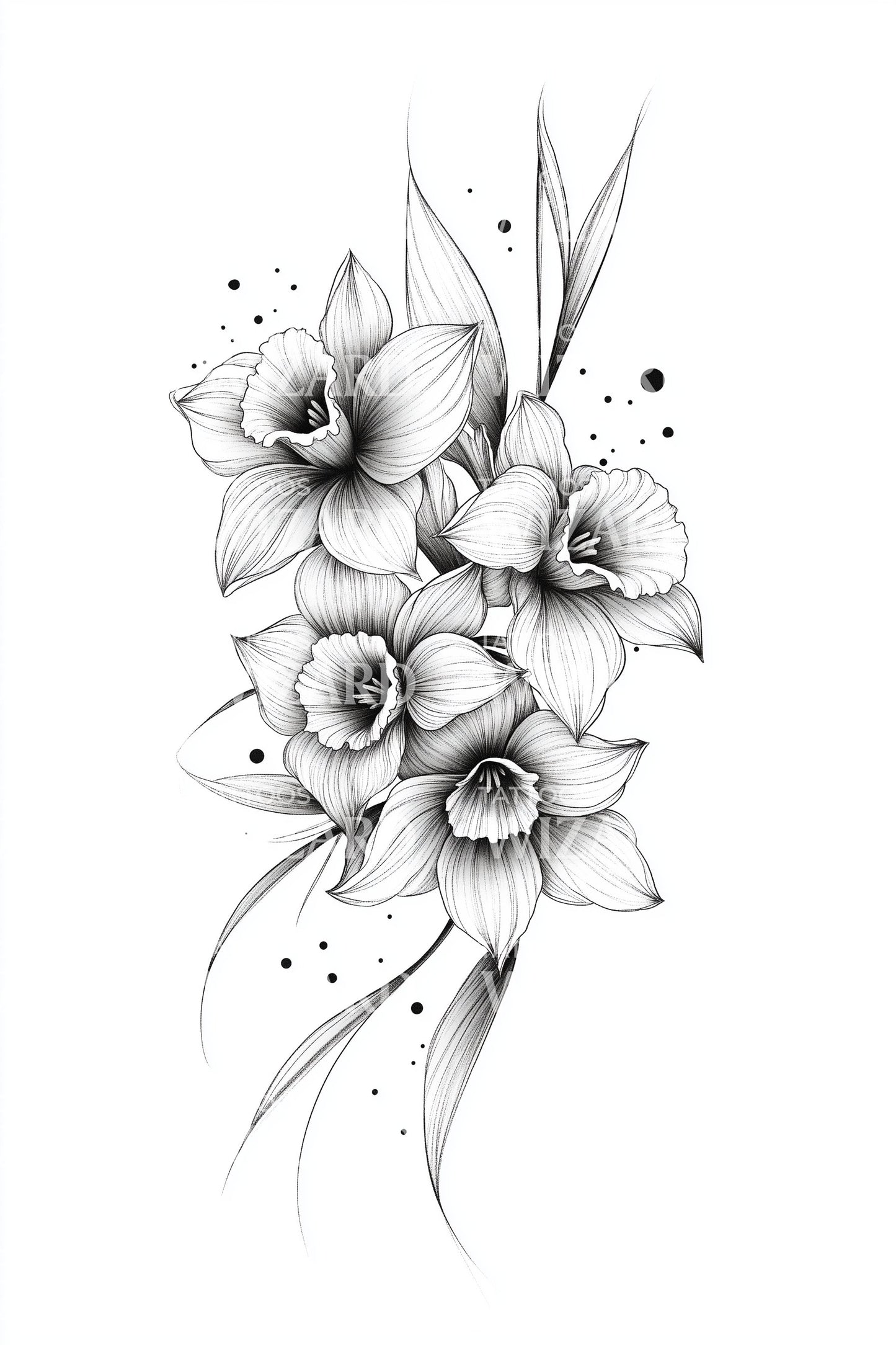 Desain Tato Semprotan Bunga Daffodil yang Halus