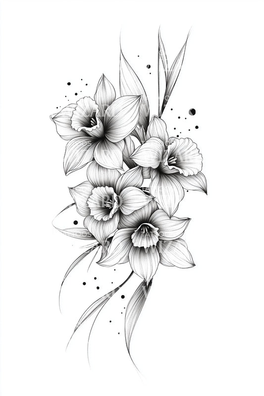 Desain Tato Semprotan Bunga Daffodil yang Halus