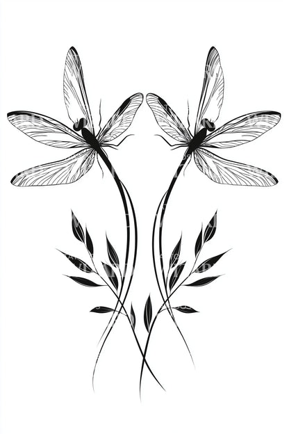 Delicate Dragonfly Pair Tattoo Design