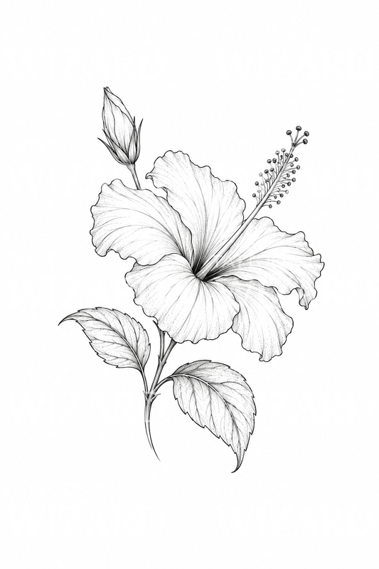 Delicate Fine Line Hibiscus Tattoo Idea