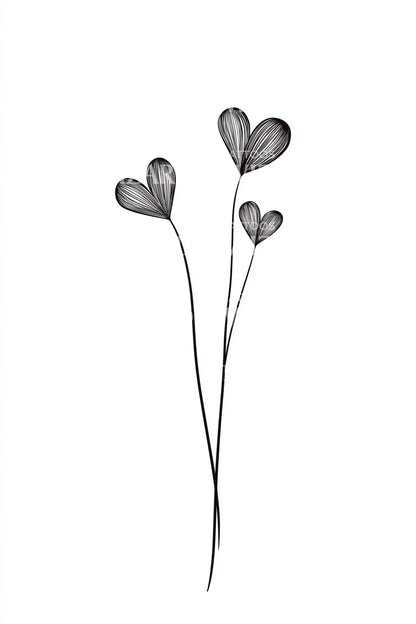 Delicate Heart Stems Tattoo Design