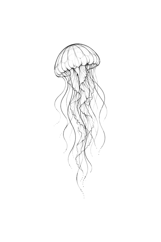 Delicate Jellyfish with Long Tentacles Fine Line Tattoo Idea