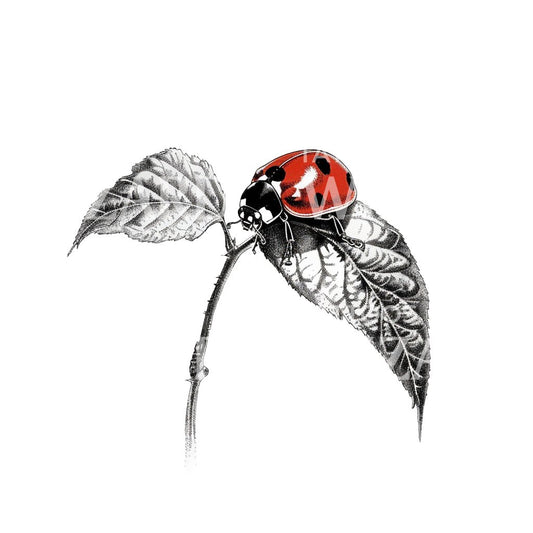Delicate Ladybug on Leaf Tattoo Design
