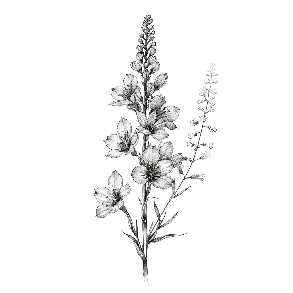 Delicate Larkspur Flower in Minimalist Style Tattoo Design