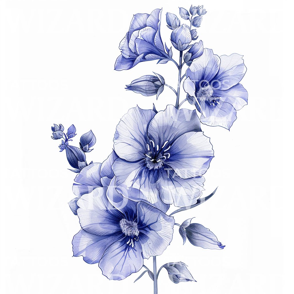 Delicate Larkspur Flowers in Soft Blue Tattoo Design