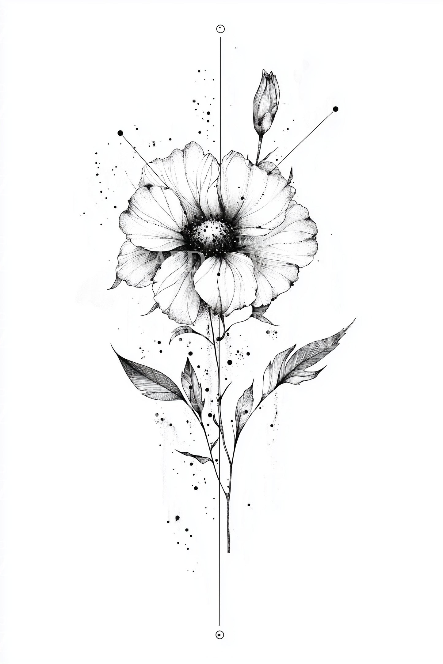 Illustration de tatouage floral à ligne délicate