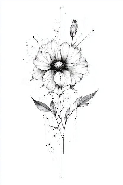 精致线条花卉纹身插图