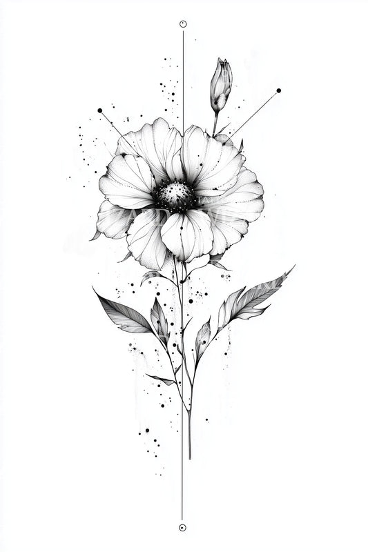 Ilustração de Tatuagem Floral de Linha Delicada