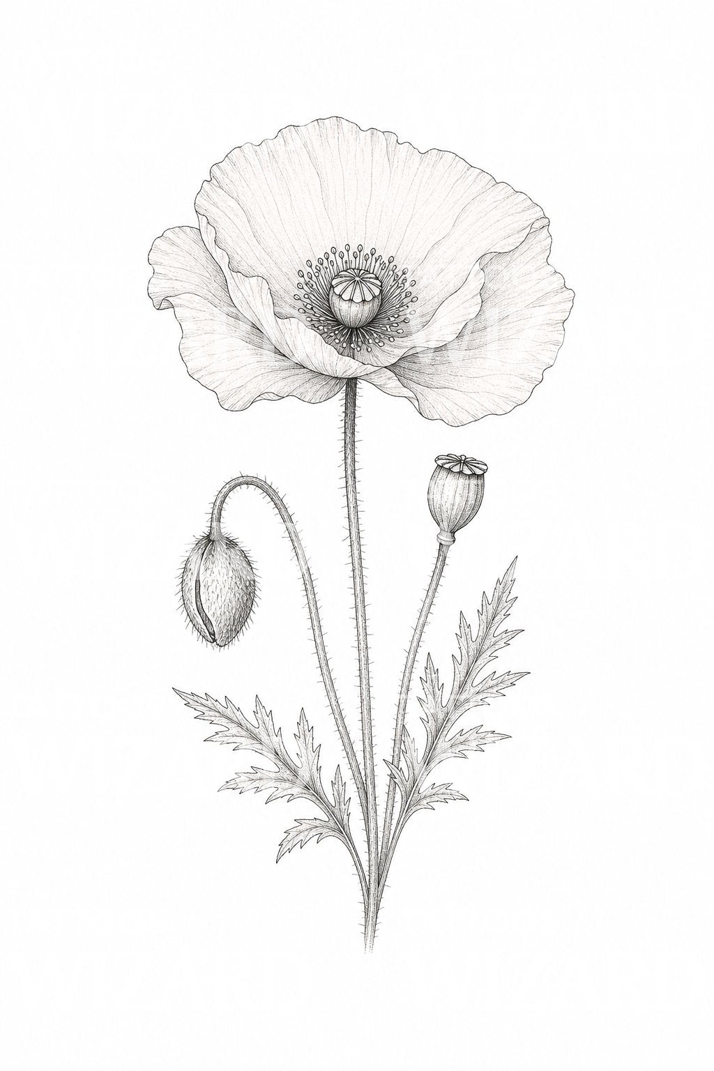 Delicate Poppy Fine Line Tattoo Design