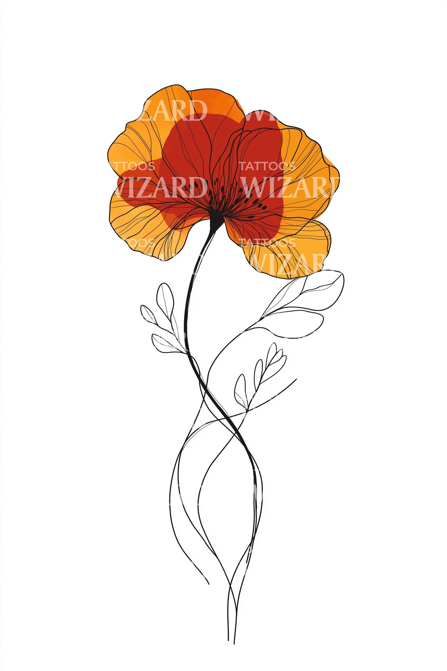 Delicate Poppy Line Tattoo Design