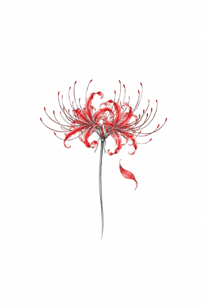 Delicaat fine-line-tattoo-idee met rode spinnenlelie