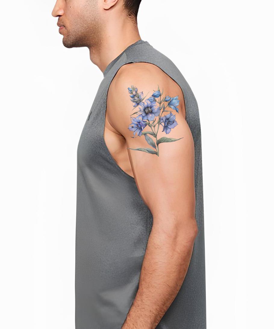 Delicate Spray of Blue Larkspur Tattoo Design