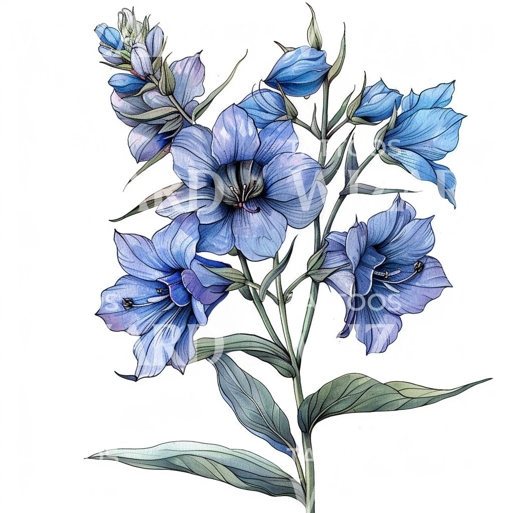 Delicate Spray of Blue Larkspur Tattoo Design