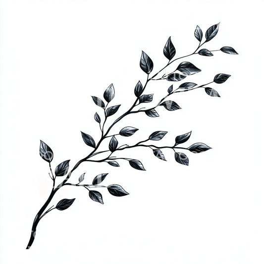 Delicate Tree Branch with Leaves Tattoo Idea