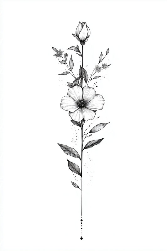 Delicate Vertical Bouquet Tattoo Design