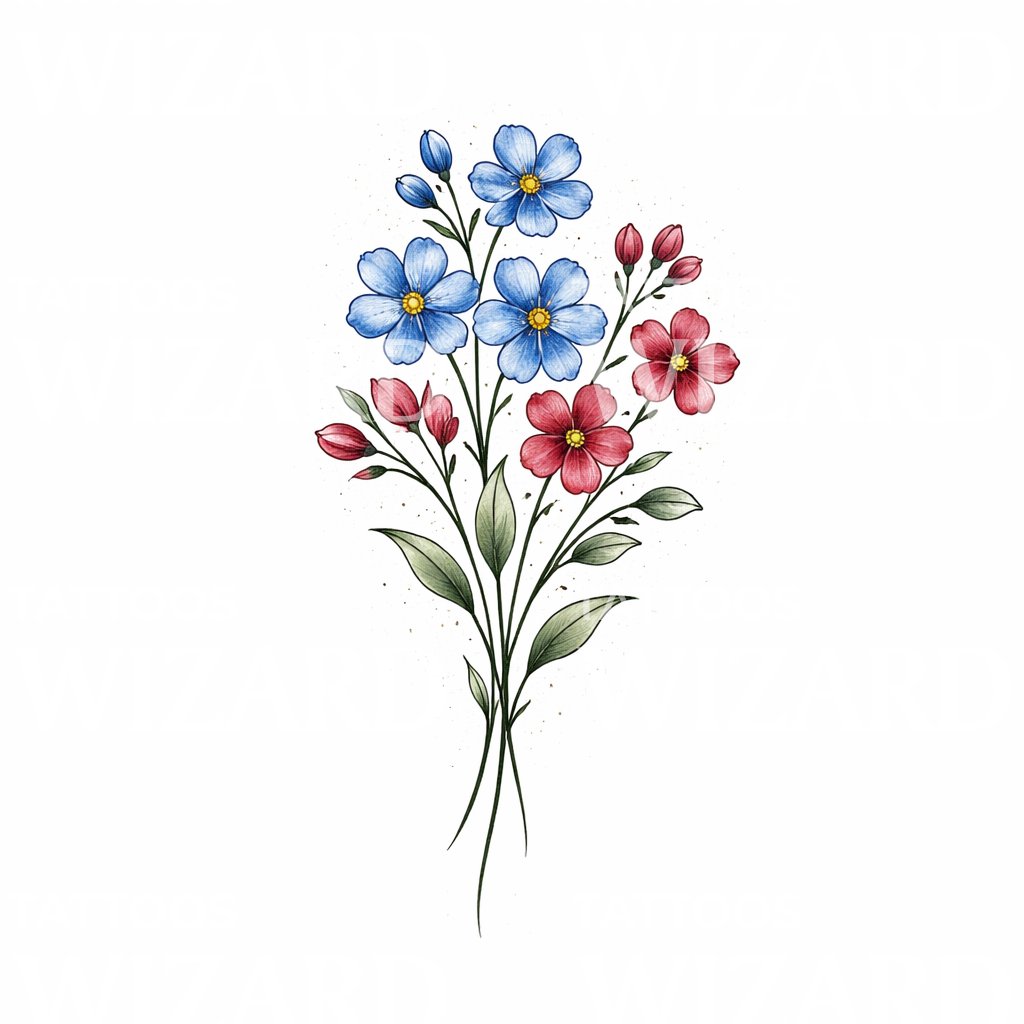 Delicate Wildflower Bouquet Tattoo Design
