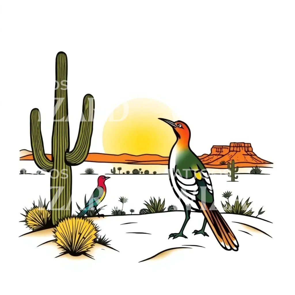 Desert Birds Tattoo Illustration