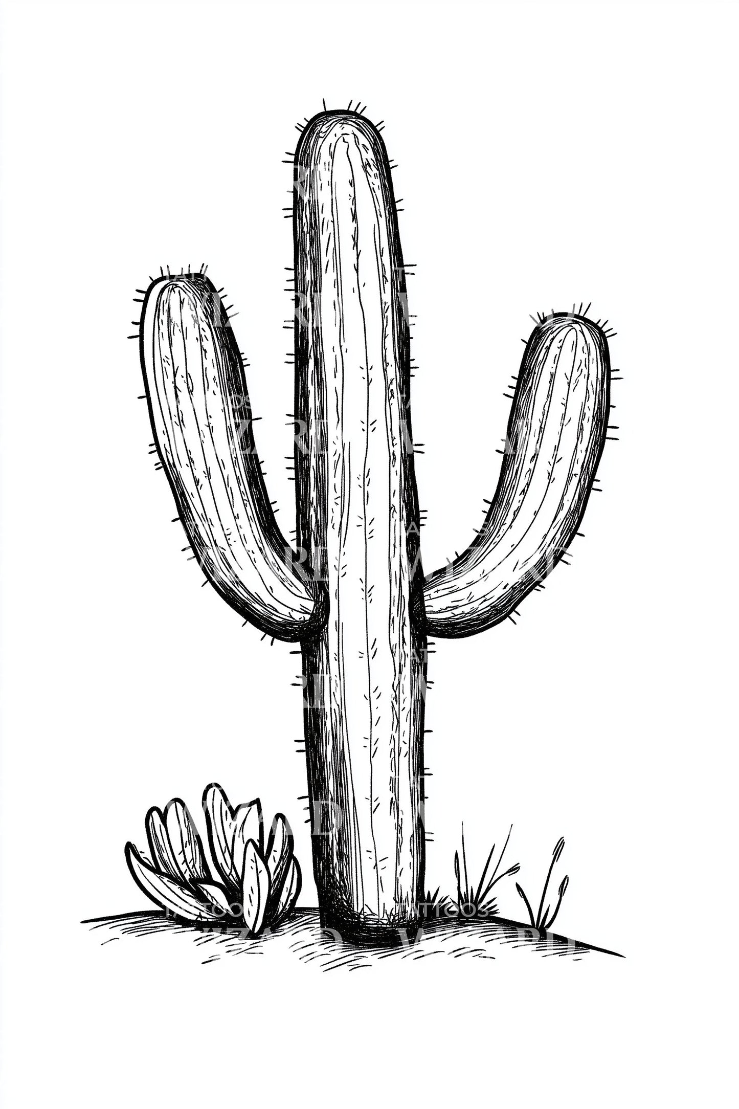 Desert Cactus Outline Tattoo Design