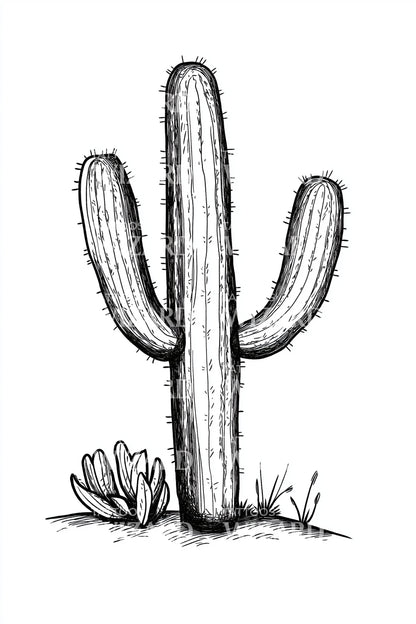 Desert Cactus Outline Tattoo Design