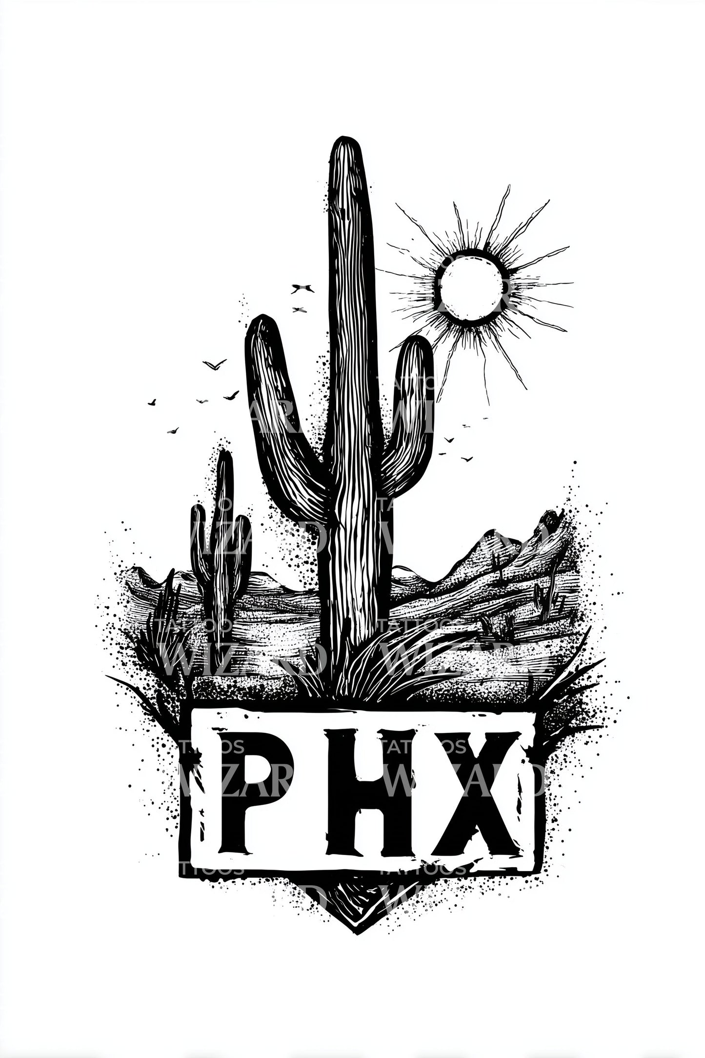 Desert Cactus PHX Tattoo Design