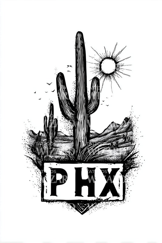 Desert Cactus PHX Tattoo Design