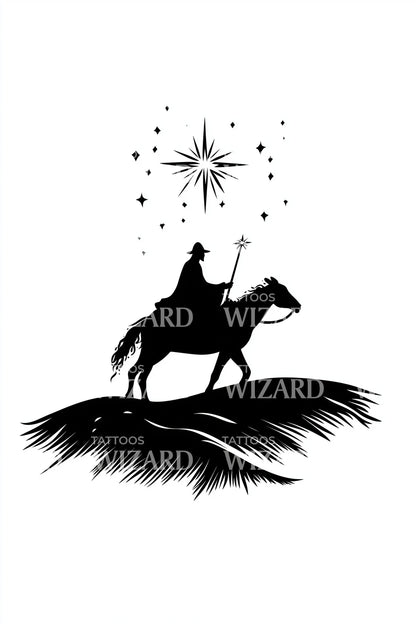 Diseño de tatuaje de silueta de caravana del desierto